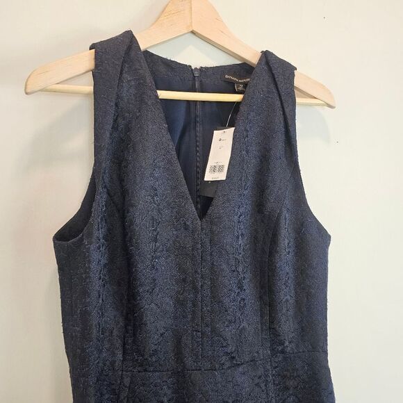 Banana Republic Dark Navy Blue Jacquard Pleated Cocktail Dress Size 12 NWT - Picture 10 of 11